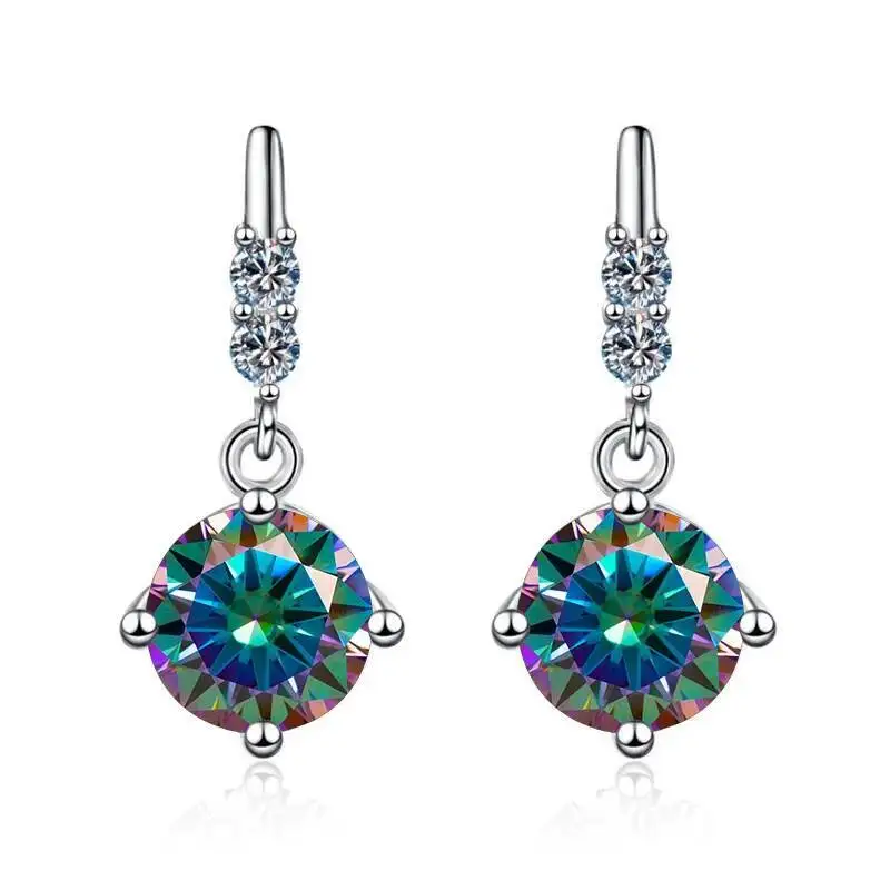 1Carat 2CT Round Moissanite Earrings For Women 925 Sterling Silver Ear-Drops Luxury Fine Jewelry Pass Diamond Tester