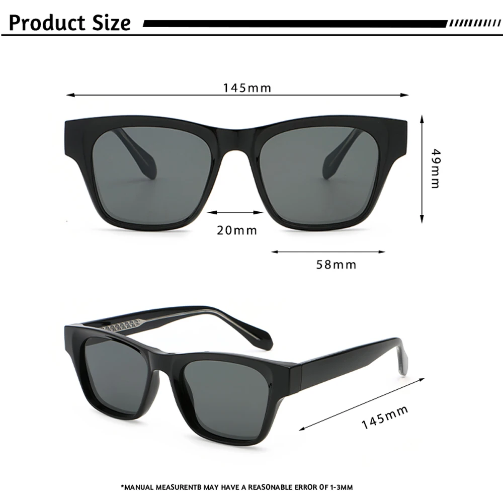 CATERSIDE Herren-Sonnenbrille mit Sehstärke, maßgeschneiderte optische Sonnenbrille mit quadratischen Gläsern für Damen, Myopie-Brille für das Fahren im Freien – Detail 3