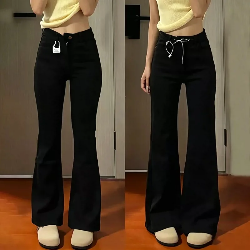 High Waist Slim Fit Bell Bottom Jeans Women's Fashion Autumn 2026 New Style Black Denim Pants Wear Resistant Cotton Stretch