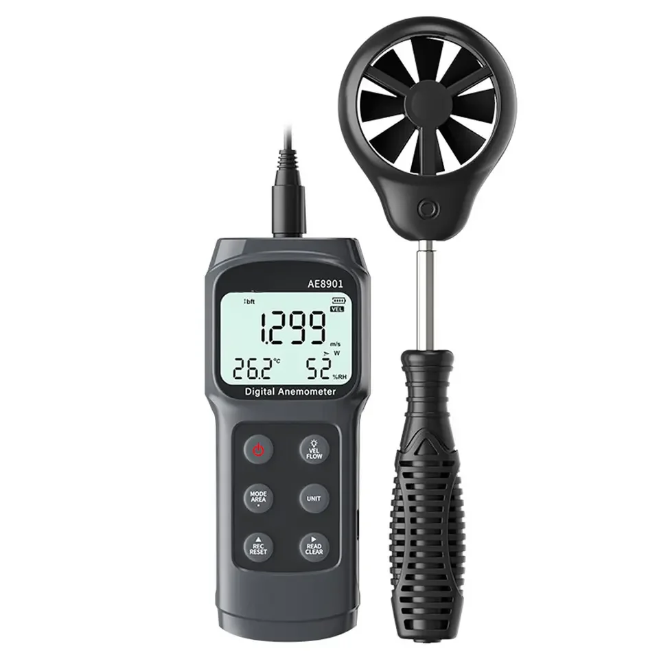 Multi-function Digital Anemometer AE8901 High Precision Measurement Split Range 0.3~450m/s Resolution 0.01m/s Temperature Unit
