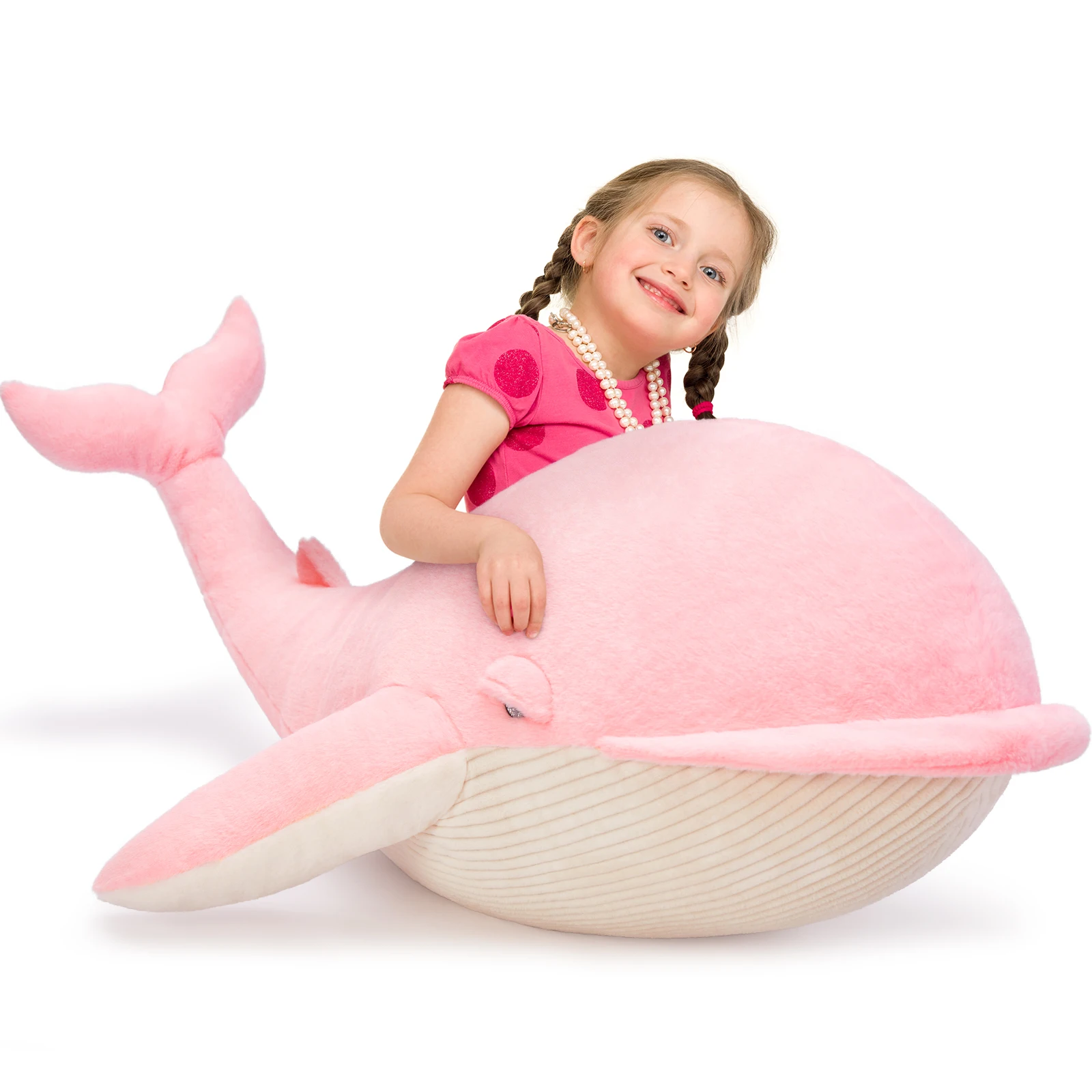 

Tezituor 43.3 inch Giant Whale Stuffed Animals, Hugging Soft Pink Whale Plush Body Pillow for Girls Women, 4ft Life-Size Ocean
