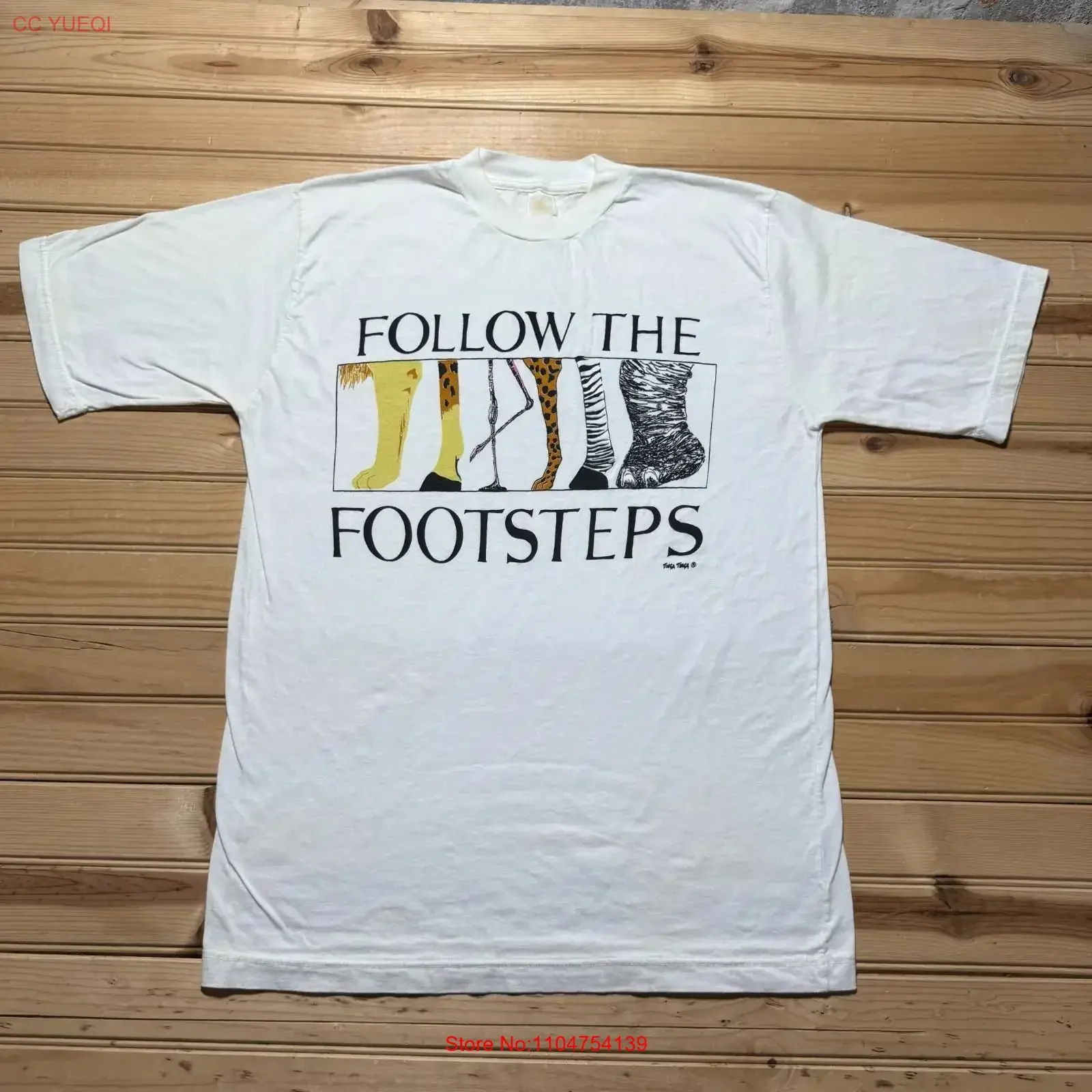 Vintage 80s 90s Tinga Follow The Footsteps Animals Leg Nature T Shirt Large vintage Washed Slightly Unisex Versatile Casual
