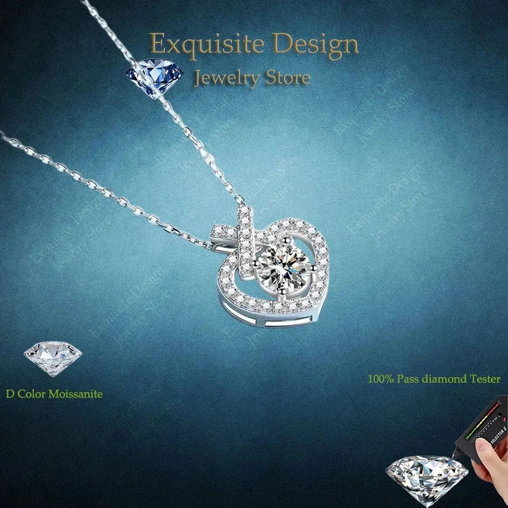 

Изысканный дизайн, 1 карат, подвески в форме сердца с муассанитом и бриллиантами для женщин, свадебное красивое платиновое ожерелье PT950, подарок на день Святого Валентина