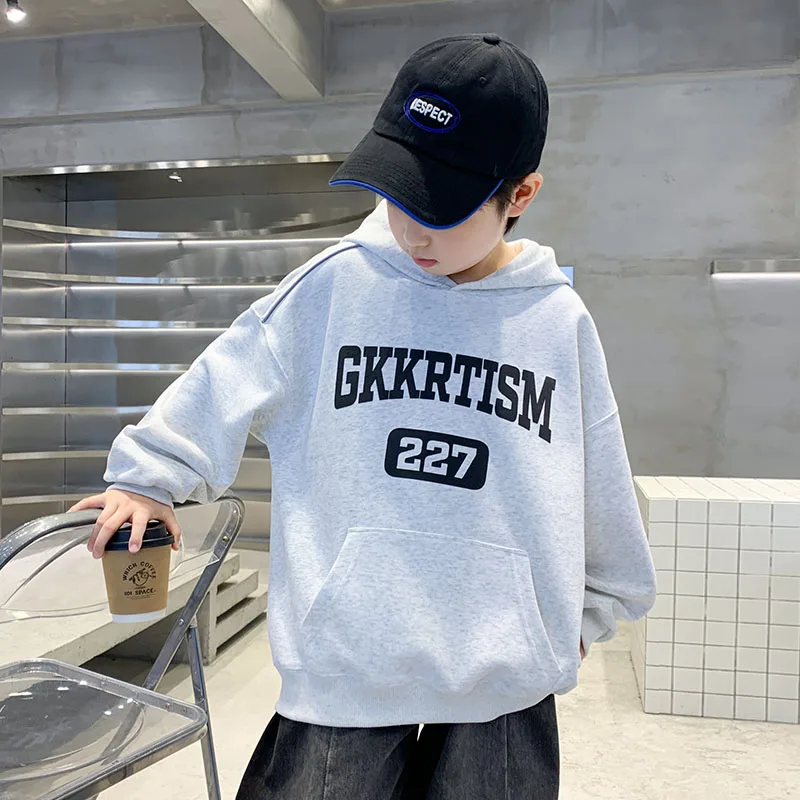 Autumn Children Cotton Hoodies With Letters for Boy 5 7 8 9 10 11 12 13 14 15 16 Years Kids Casual Loose Sweatshirts Hooded Coat