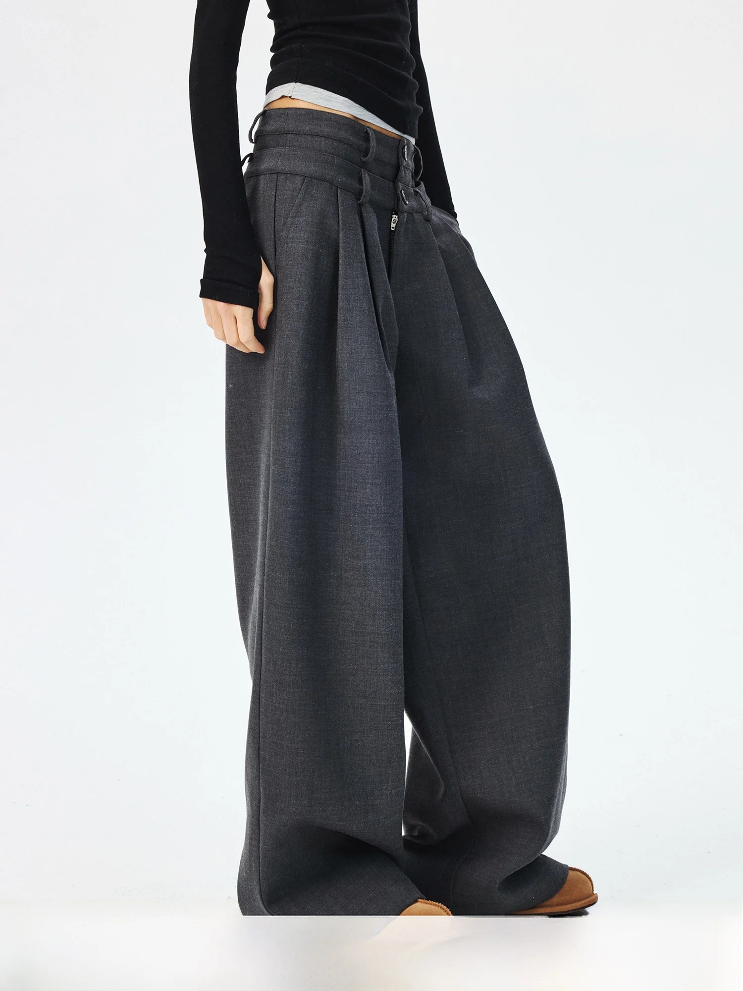 

Curri And Winter Tailored Pants Women's Slim Fit High Waist Bootcut Straight Leg Casual Suit Trousers Double Waist Design