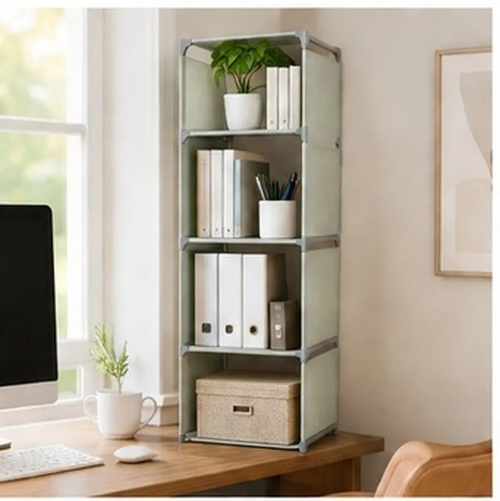 Book Shelf Organizer For Living Room Bookshelf Book Desktop 4-Tier Steel Pipe Frame Non-woven Fabric Shelves