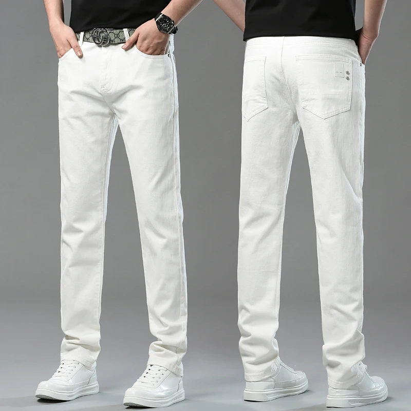 Classic Trendy Men's Clothing Jeans Solid Color Straight Fashion Business Casual Denim Trousers Man Stretch Washed Cowboy Pants