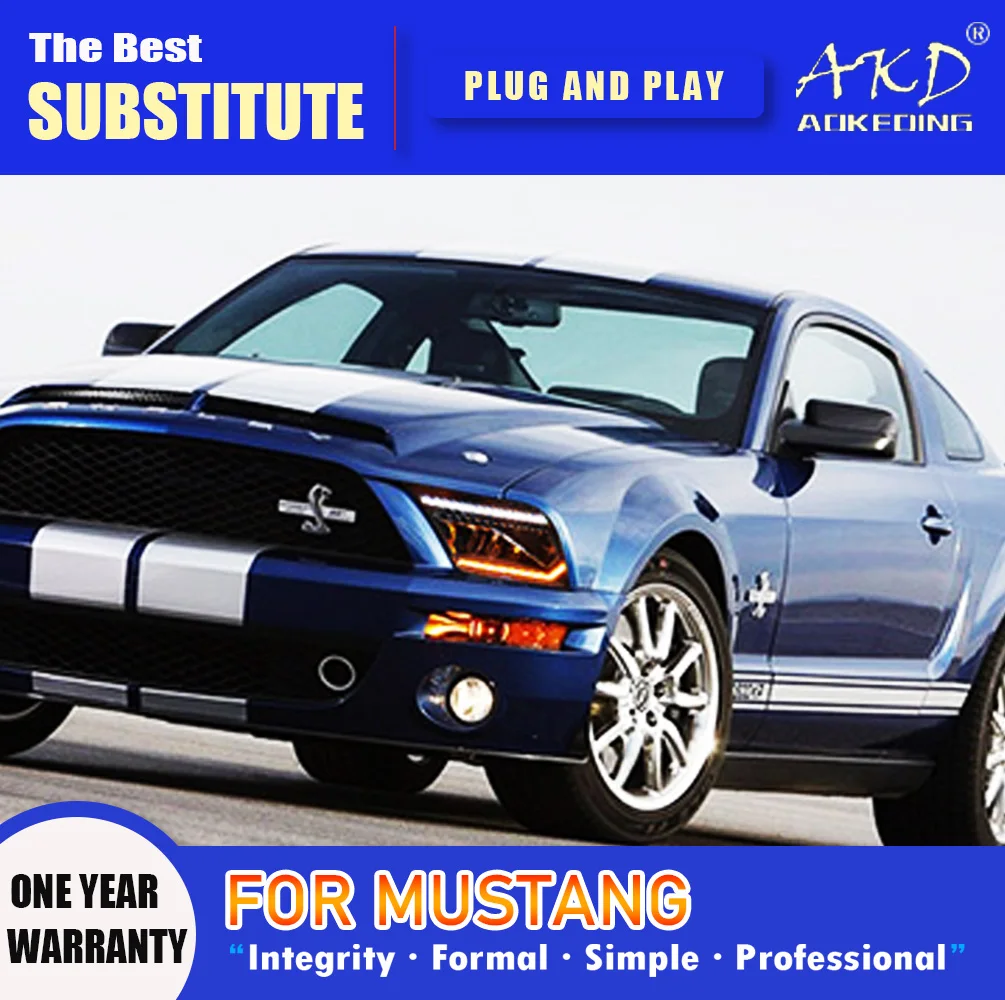 

Фара AKD для FORD Mustang, светодиодная фара 2005-2009, фары Mustang DRL, указатель поворота, дальний свет, линза проектора «ангельский глаз»