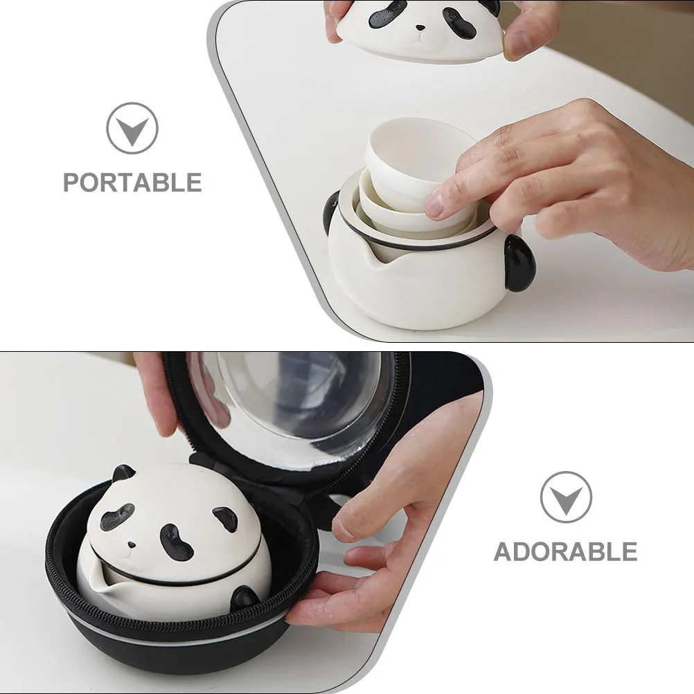 

1Set Portable Ceramic Travel Tea Set Mini Cute Panda Teapot Cups Heat Resistant Porcelain Tea Cup Set for Outdoor