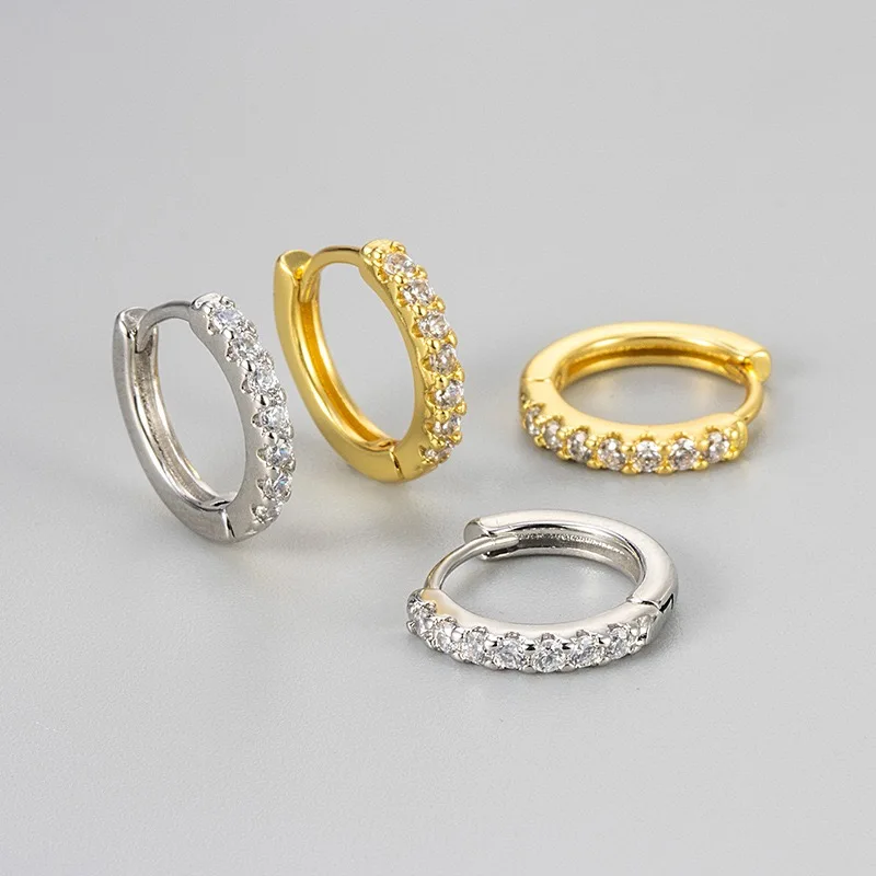 

925 Sterling Silver Earrings for Women Geometric Gold Zircon Round Earring Fashion Jewelry Gift Party Wedding pendientes