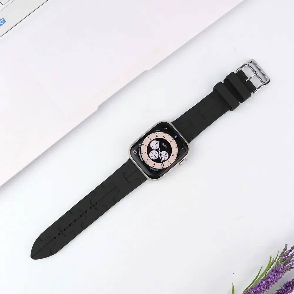 Silicone Strap for Apple Watch Band 49mm 45mm 44mm 42mm 41mm 40mm 38 Hermes Bracelet iWatch Series Ultra 8 7 6 5 43 SE Watchband