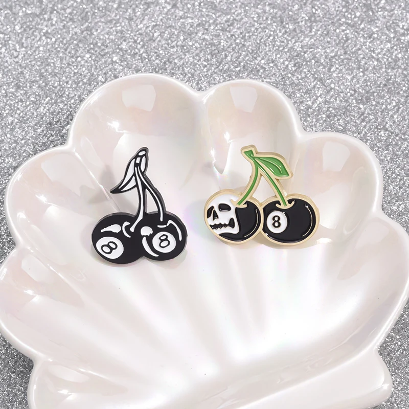 Billiards Ball Number 8 Enamel Pins Creative Cherry 8 Ball Cute Lapel Badge Metal Brooches Punk Accessories Jewelry for Gift
