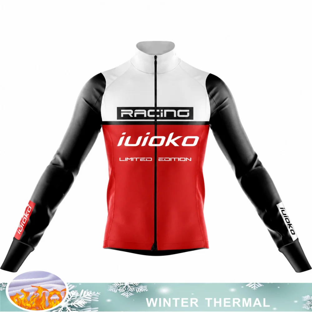IUIOKO Mens Winter Jacket Thermal Fleece Team Cycling Jacket Long Sleeve Jersey Outdoor Mtb Road Bike Clothing Ciclismo Hombres