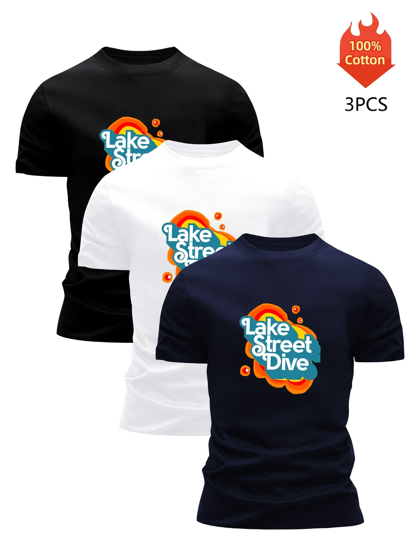 

3 Pack Printed T-Shirt Men's 100% Cotton Graphic Tees Funny Summer Blouse Casual Breathable Cool Luxury High Quality Clothing