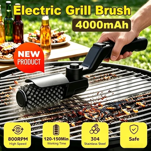 Electric BBQ Brush, Heavy-duty High-torque Electric Grill Cleaning Brush, 3 Adjustable Speed Modes, 44.09LB Max Torque Reinforced Steel Bristle BBQ Brush