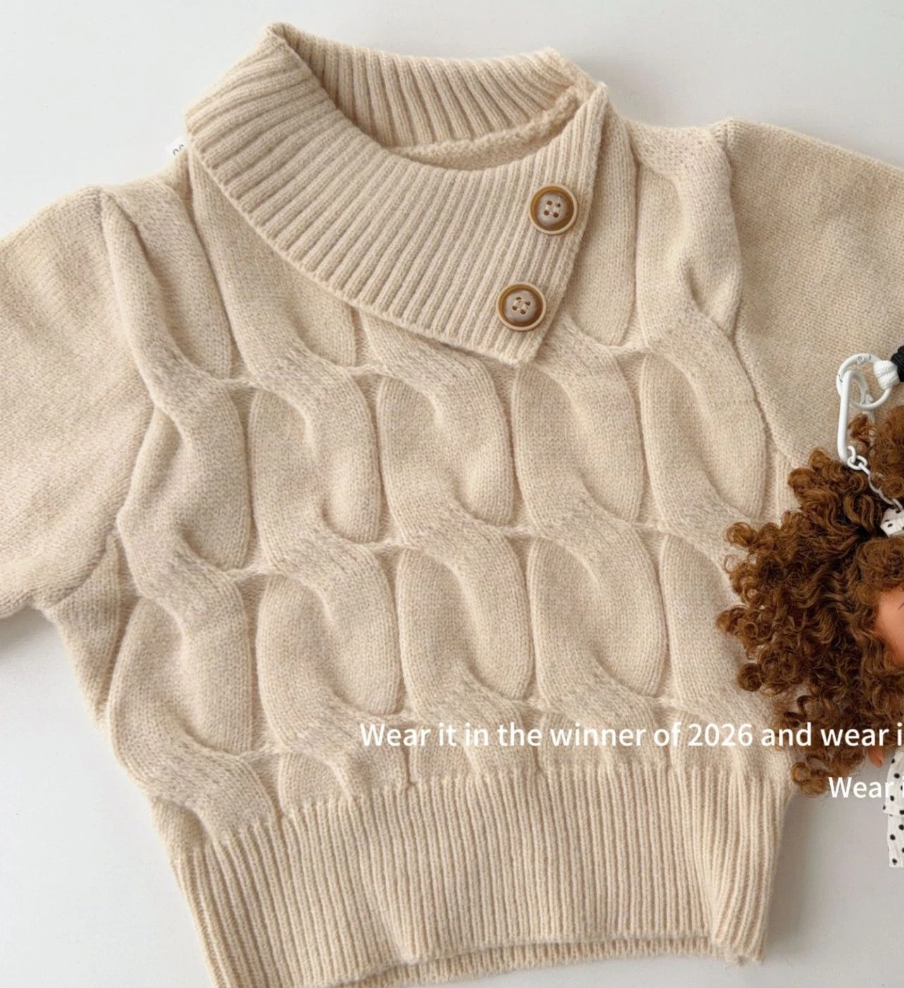 Girls' Autumn New Korean Half High Collar 2026 Korean Loose Vintage Fried Dough Twists Knitting Short Sweater