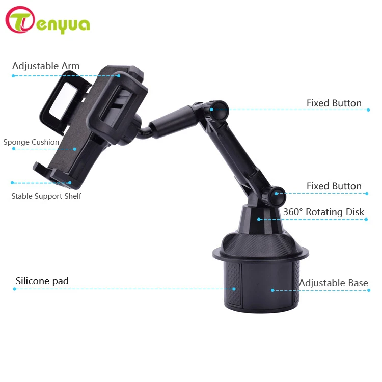 

Автомобильный держатель для телефона с длинной рукой, регулируемая основа с вращением на 360°, универсальный автомобильный навигационный GPS-кронштейн для подставки для смартфона в автомобильном отверстие для чашки