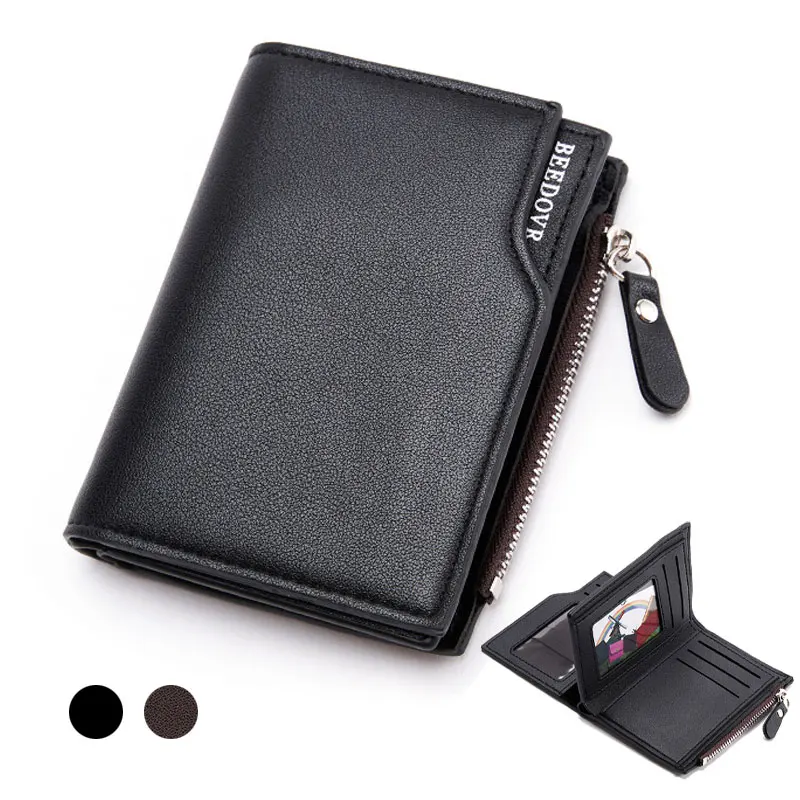 Vintage Men PU Leather Wallet Short Slim Male Purses Money Credit Card Holders with Zipper Men Wallet Money Bag