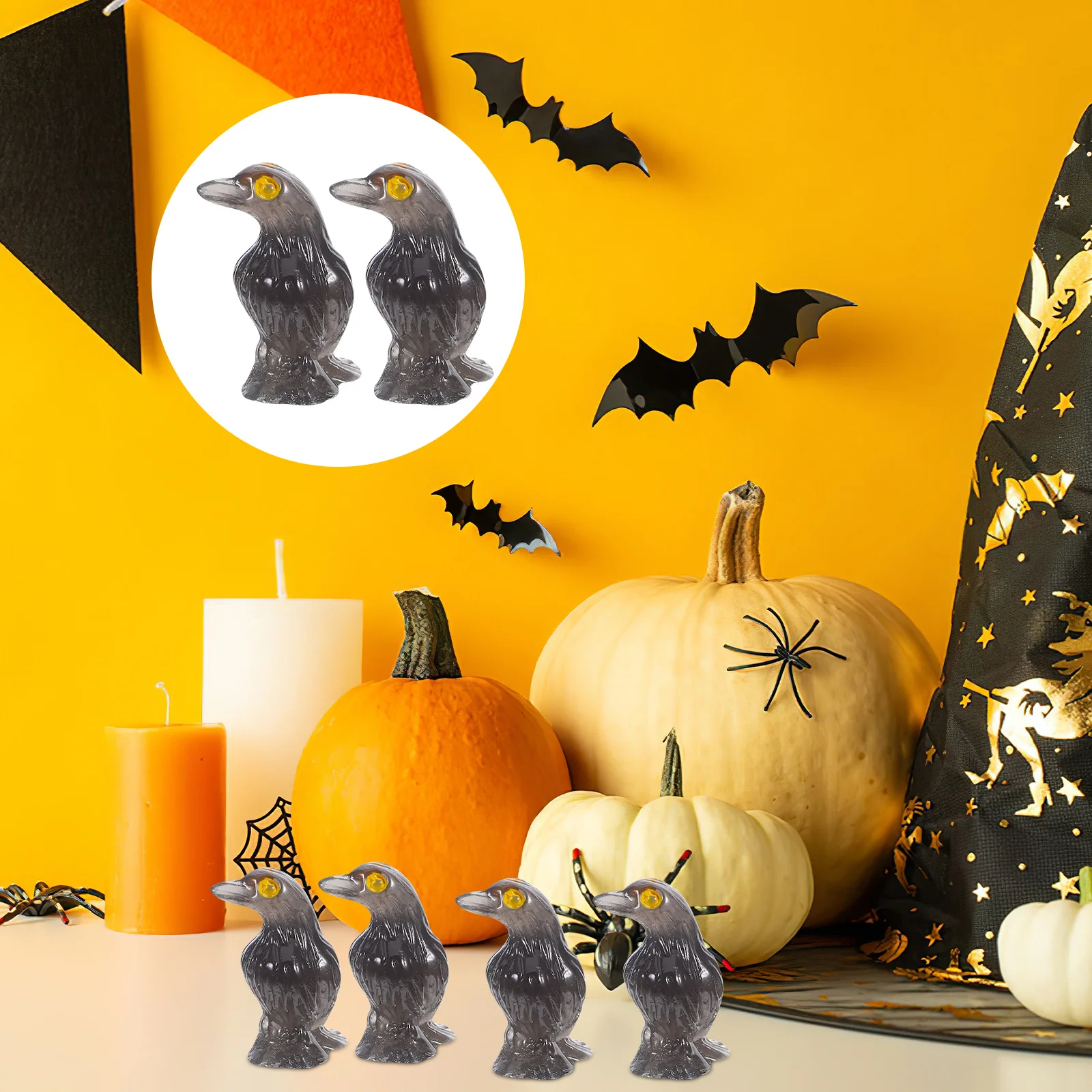 

50Pcs Black Crow Figurines Mini Resin Luminescent Halloween Decorations Garden Statues Outdoor Table Centerpiece