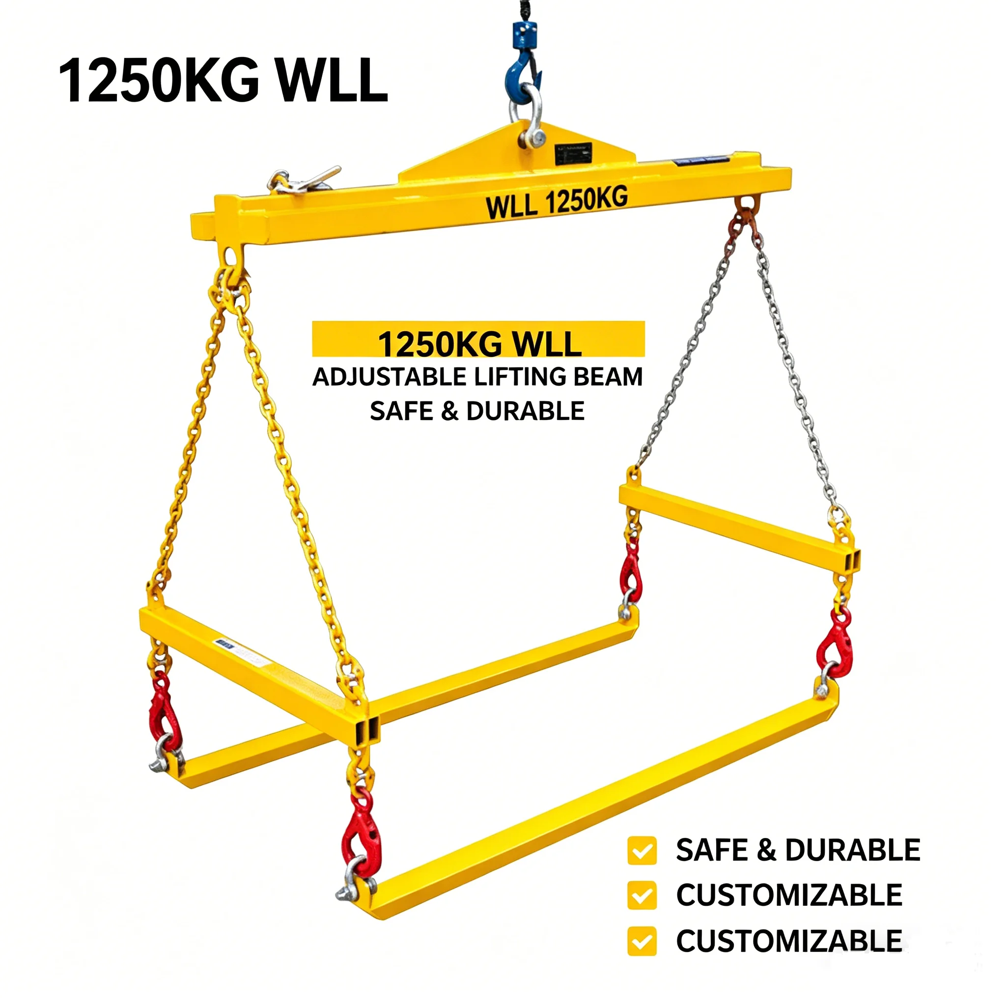 Heavy Duty Adjustable 1250KG Chain Sling Grade 80 4 Chains Hooks Safe Crane Equipment