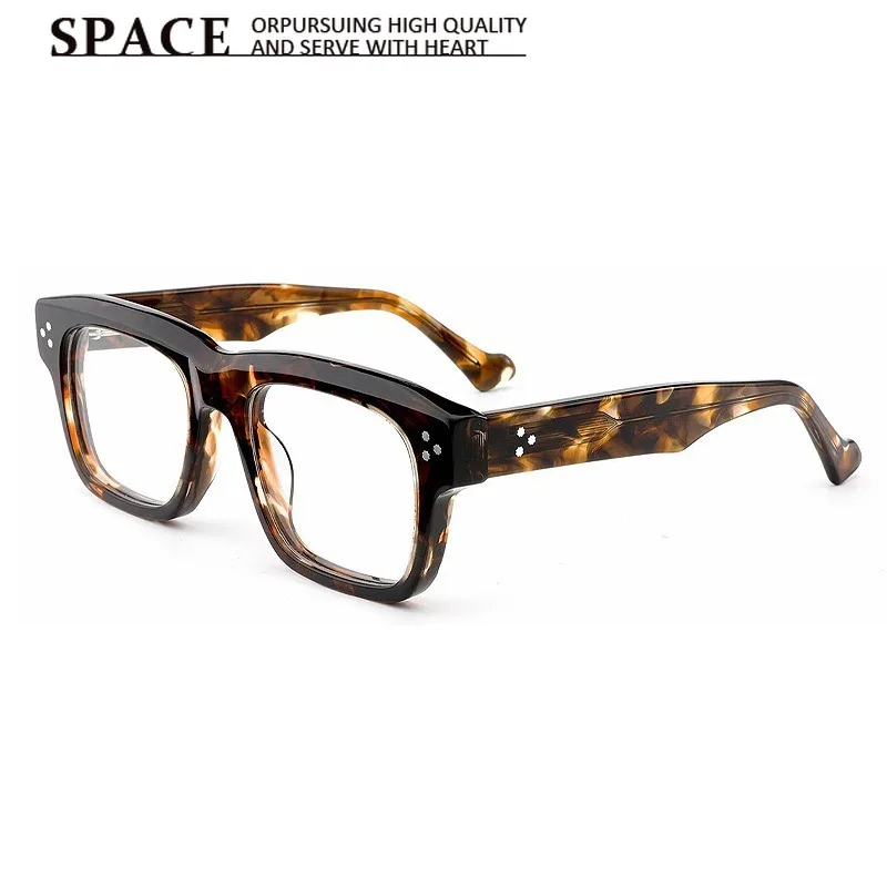 High‑Quality Vintage Rivet Acetate Eyeglass Frame Unisex Full‑Rim Wide‑Temple Plain Glasses for Prescription Myopia Lenses