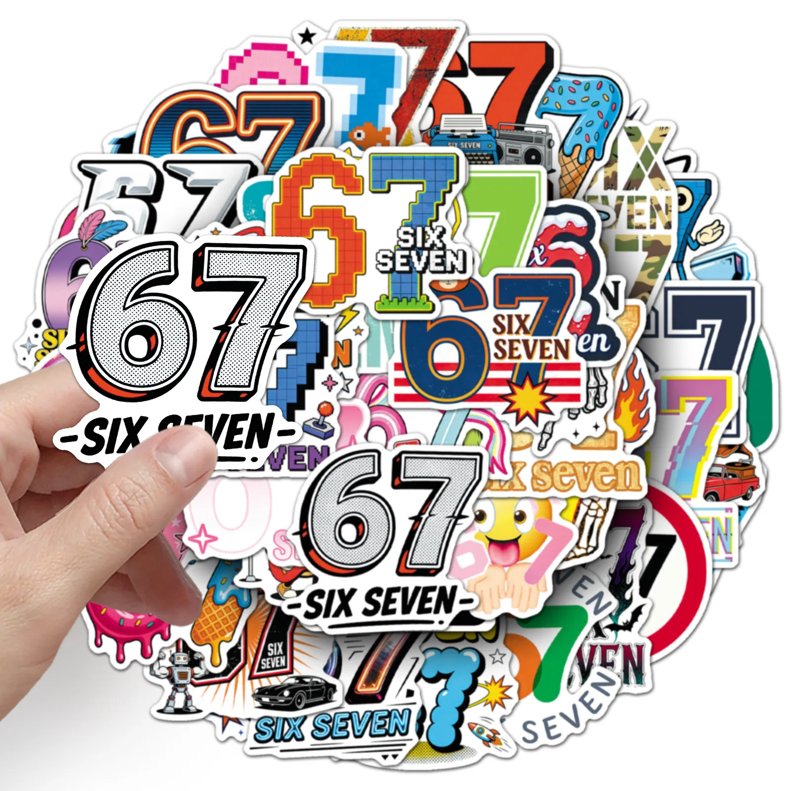 50PCS Six Seven Boys Meme Stickers Pack Trendy Cute Funny Cartoon Number 67 Stickers for Laptop Phone Notebook Water Bottle image 4