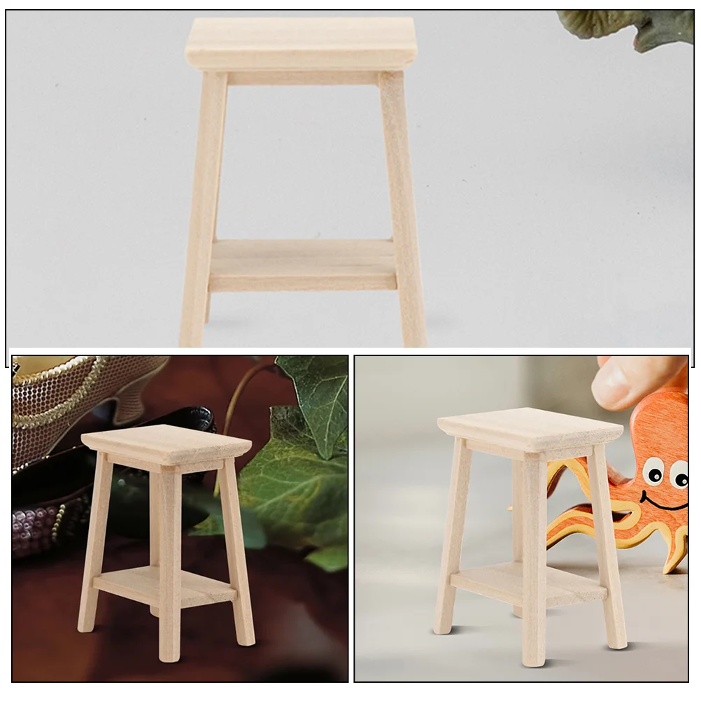 2 Pcs Dollhouse Stool Furniture Mini Wooden Decors Chairs Adorn Model Plant Miniature