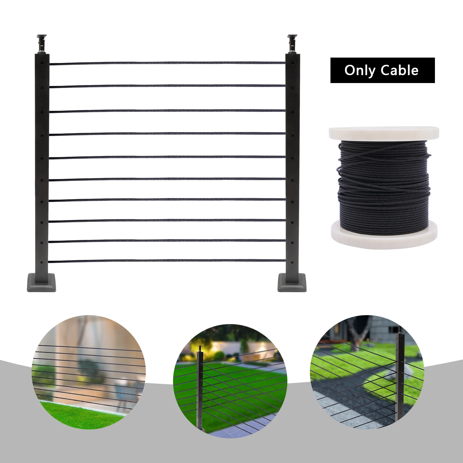 

250ft 1/8" Black Wire Rope Stainless Steel Marine Grade for Indoor Interior Cable Railing Aircraft Stair Deck Fencing 7x7 Strand