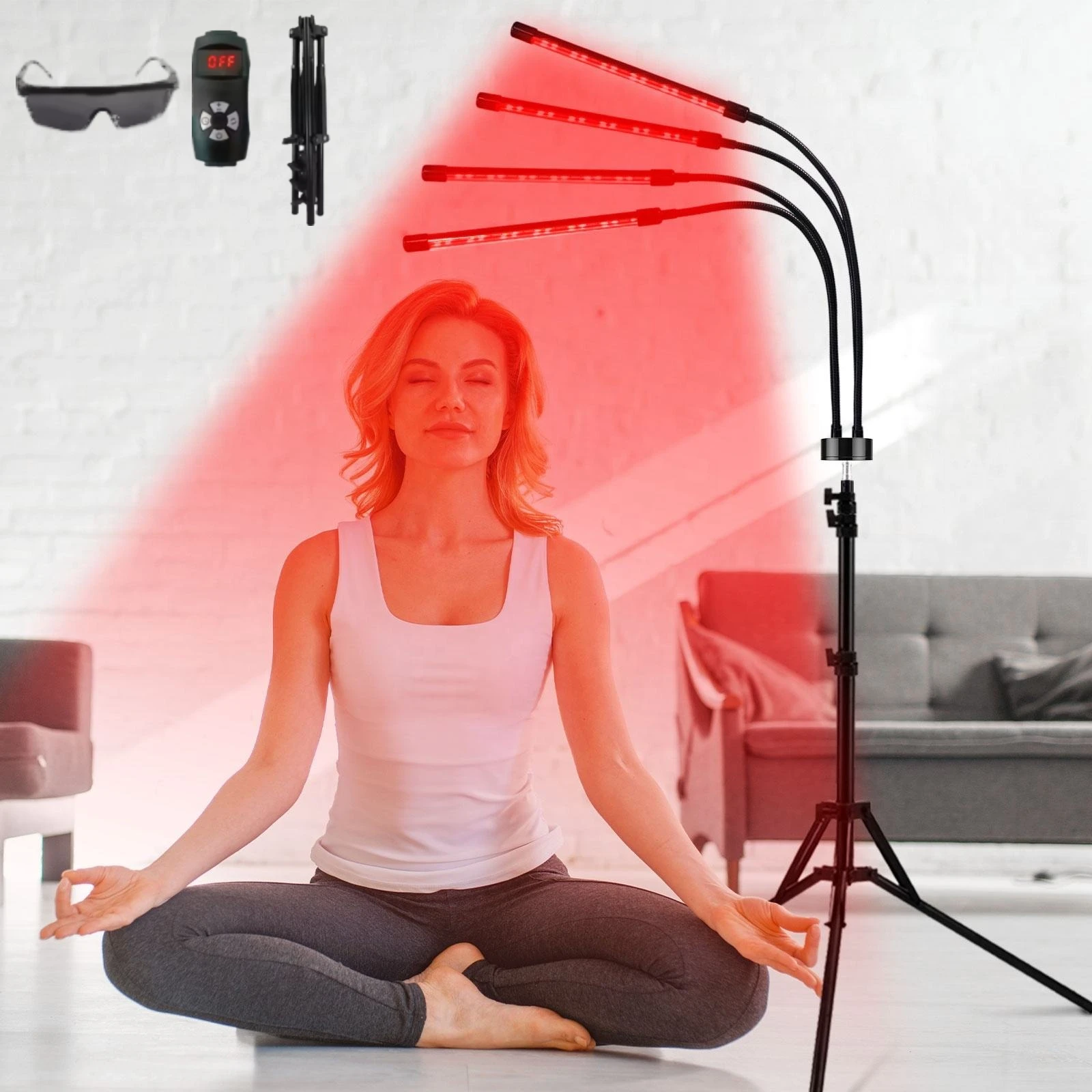 

Red Light Therapy Lamp Infrared Light w/Timer Adjustable 660nm 850nm Near Infrared Light for Body Pain Relief Skin Care 4/5 Head