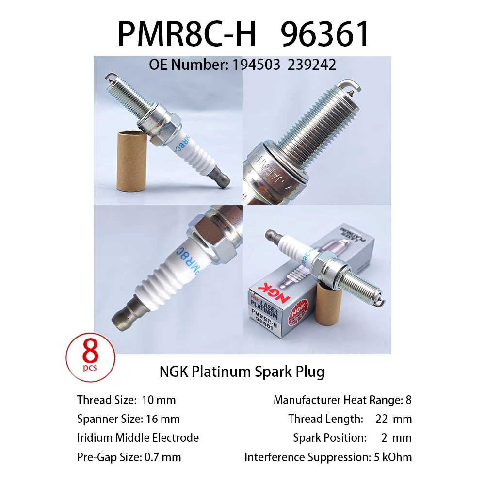 8pcs Original NGK Platinum Spark Plug PMR8C-H 96361 Suitable For ALFA ROMEO 8C 4.7 MASERATI QUATTROPORTE V GRANCABRIO  4.2 4.7