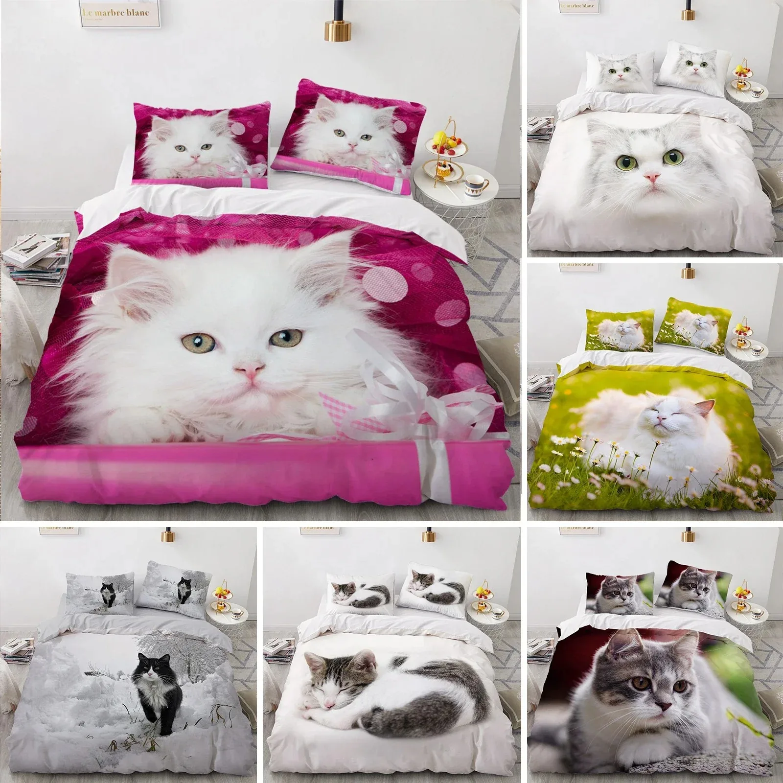 

3D Bedding Sets Red Duvet Quilt Cover Set Comforter Bed Linen Pillowcase King Queen Size Pet Cat Design for Kids Girls