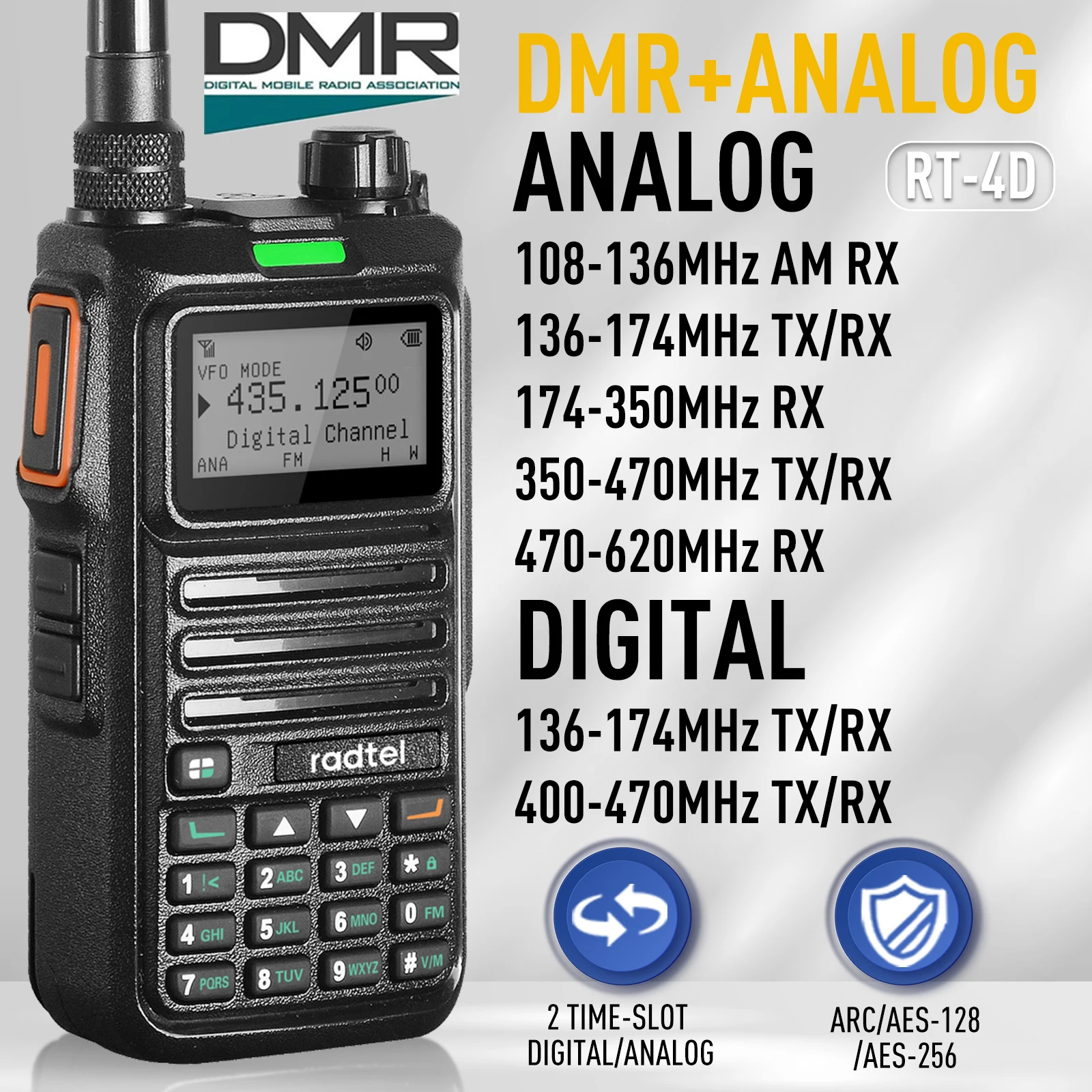 

Radtel RT-4D DMR Radio Digital Walkie Talkie Dual Mode Analog Two Way Radio Dual Time Slot Ham Radio 1024 Channels