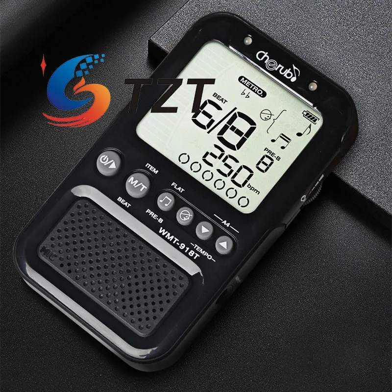 TZT Cherub WMT-918T Metrónomo sintonizador recargable 3 en 1 (negro/blanco/rosa/azul/rosa rojo) con soporte plegable para auriculares estéreo