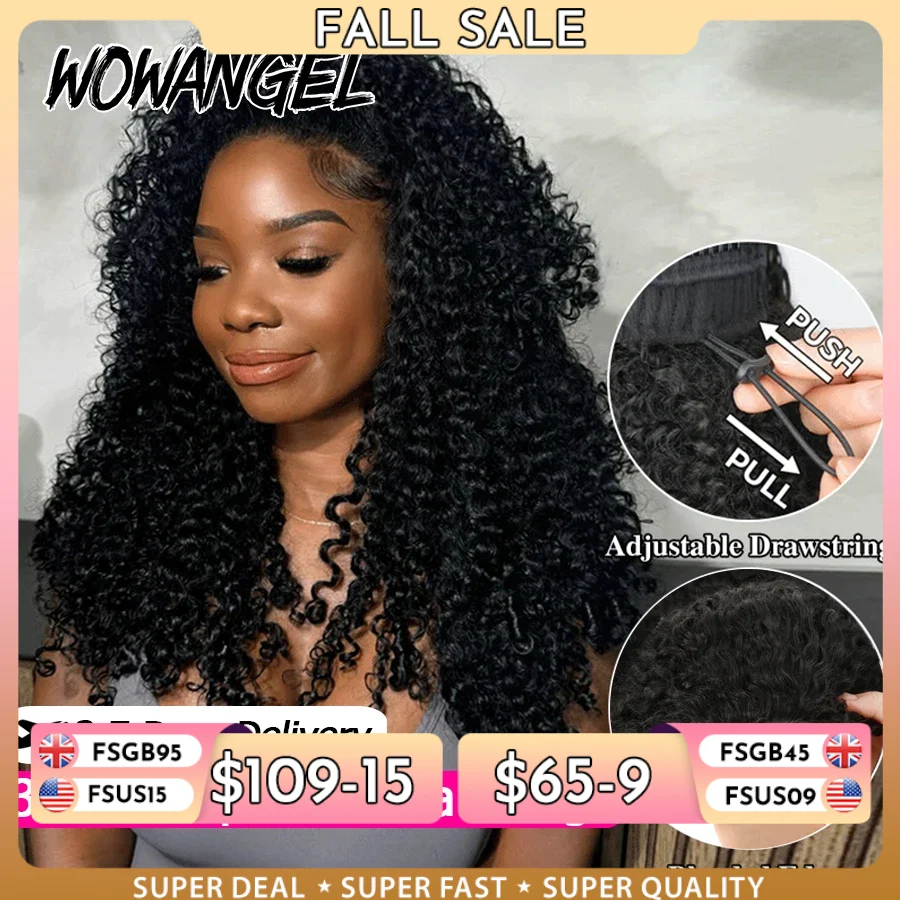 Burmese Curly Half Wigs Human Hair Wear Go Glueless Wig 3 IN 1 Half Wig With Invisible Drawstring Full Curly Head Band Wigs