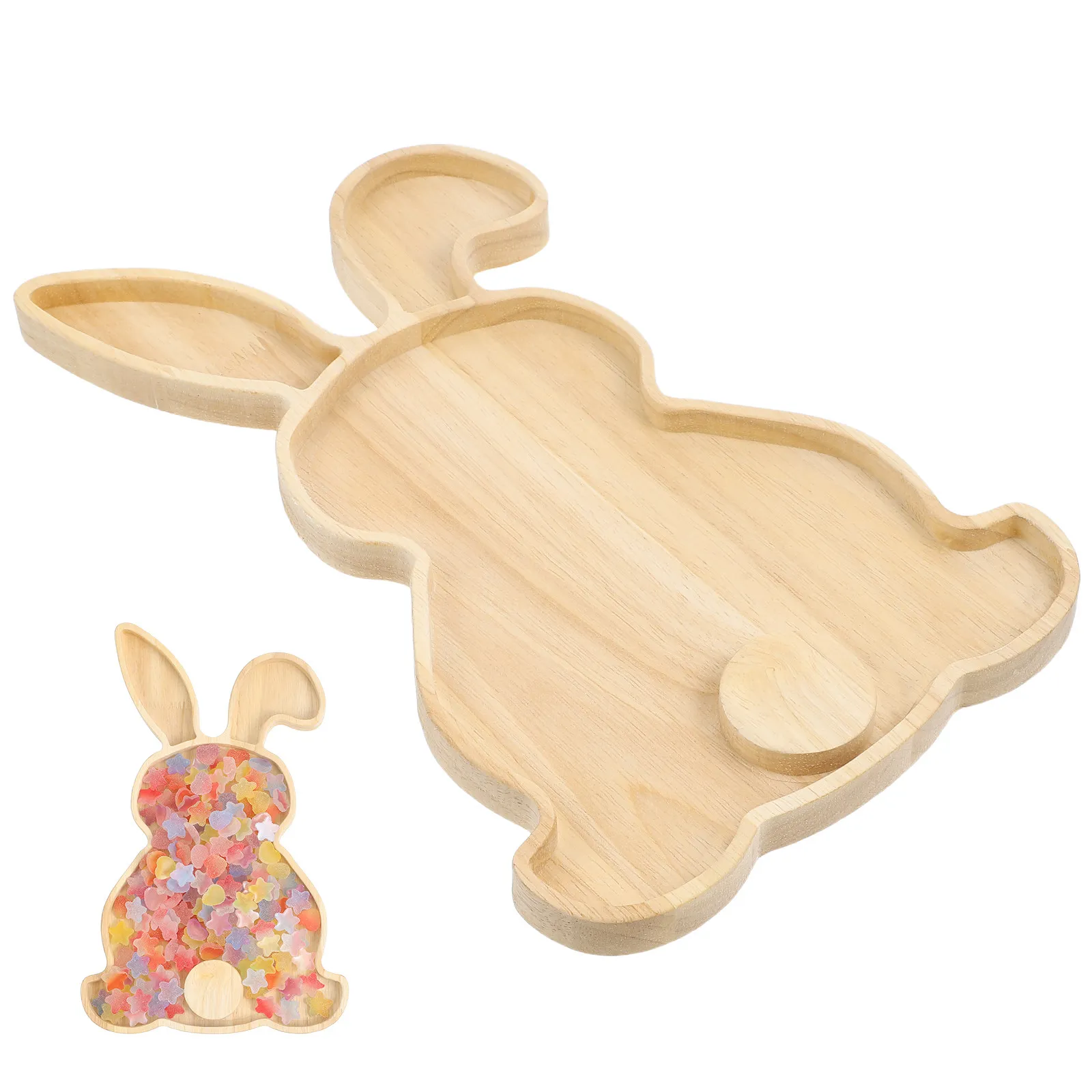 

Wooden Rabbit Easter Plate Bunny Serving Tray Animal Shaped Platters Shower Candy Cheese Plate for Easter Party Decoration