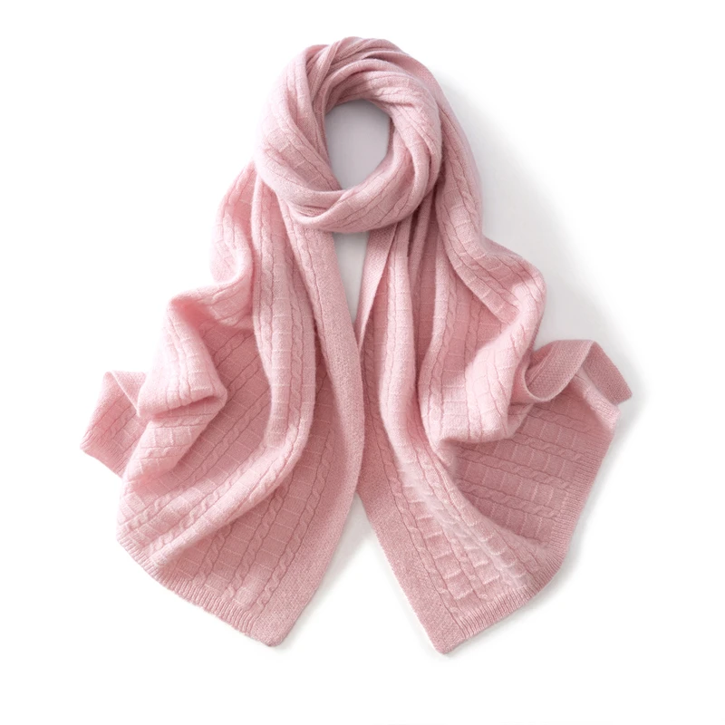 وشاح دانتيل مخطط محبوك بلون سادة - وصول جديد دافئ وعصري لخريف/شتاء، كشمير ممتاز 100%