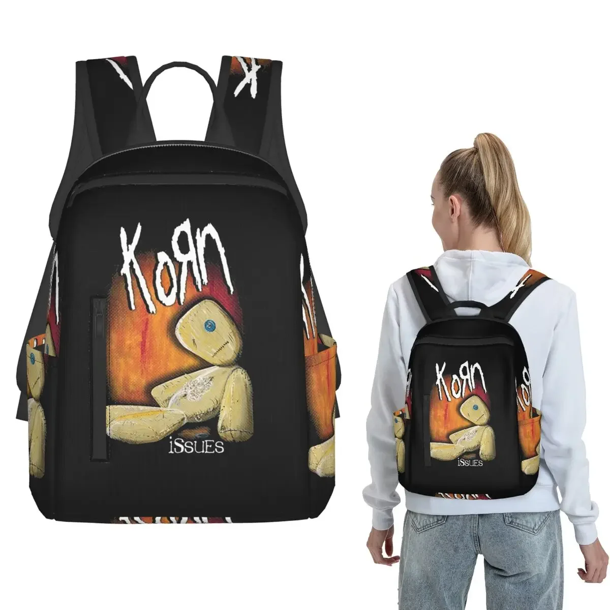 Korn Rock Band Logo Tour Backpack Daypack Boys Girls BookBag School Bag Shoulder Bags for Men Women