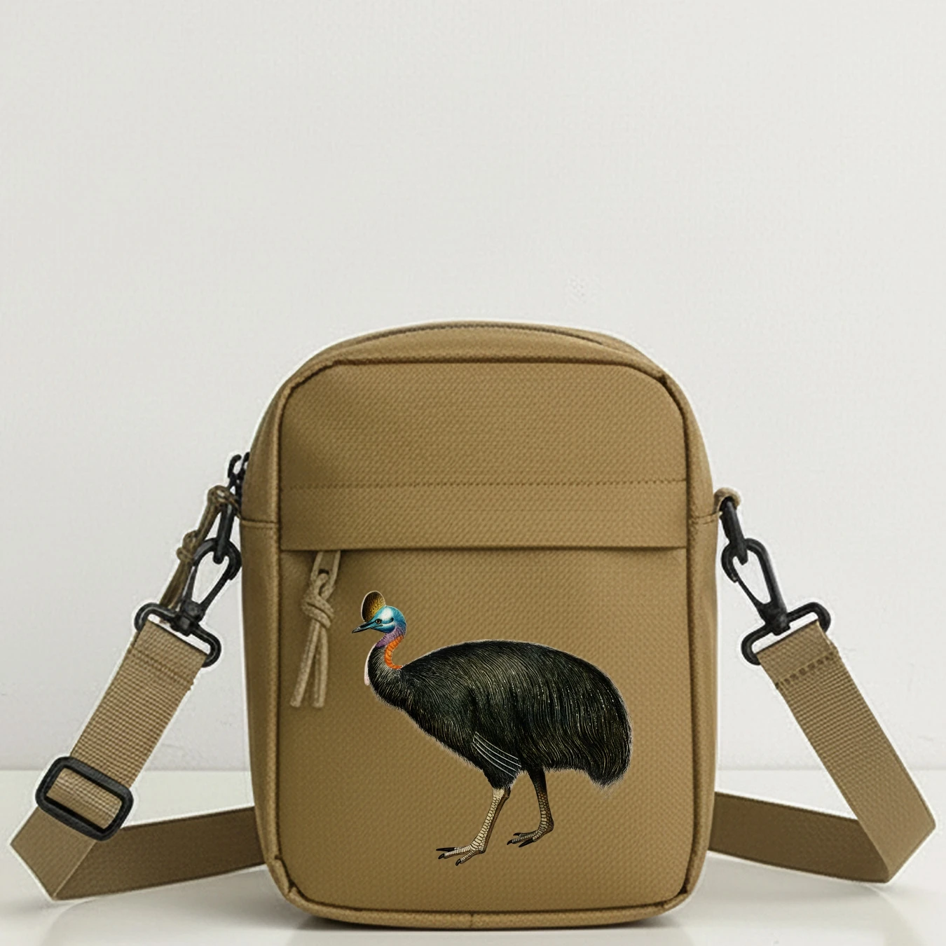 Stylish Cassowary Bird Crossbody Bag for Men Women, 2D Print Shoulder Purse with Removable Strap, Zipper, Mobile, Wallet