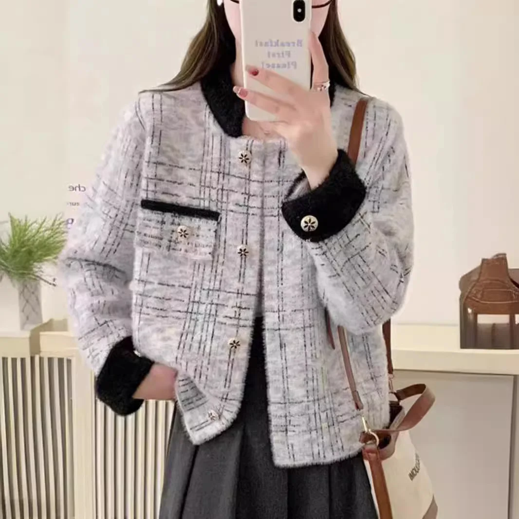 

Tweed Jacket Blue Womens Summer Morning Daily Basic Essential Single-Layer Thin Breath Lightweight Air Light Airy Minimalist Ins