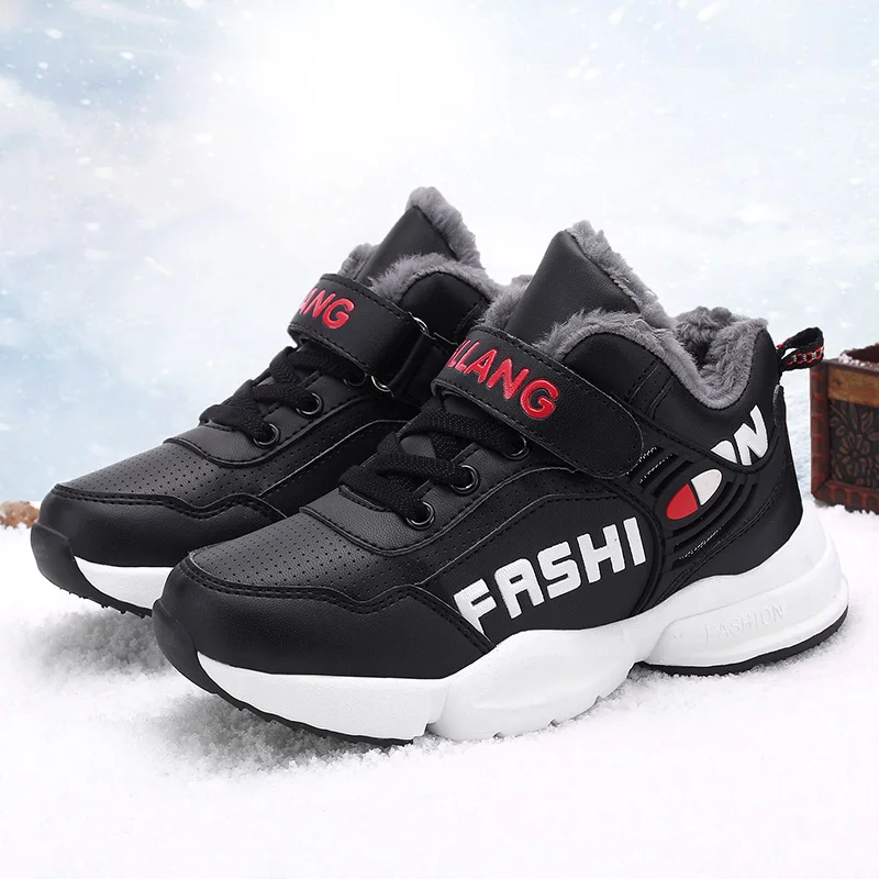 

Plush Winter Children Shoes Boy Sneaker Luxury Warm Non-slip Kids Casual Cotton Sneaker Sports Leather Snow Boots for Boy