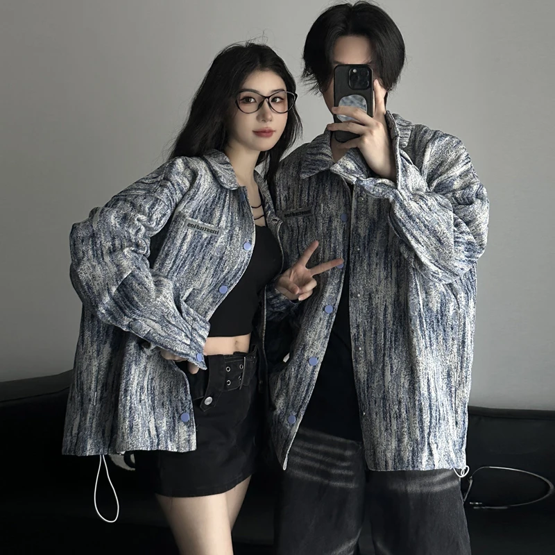 

Ретро американский Sle irt Jaet Молодежный весенне-осенний флип-воротник Модный брендовый студенческий хаоме Высококачественный джат для пар