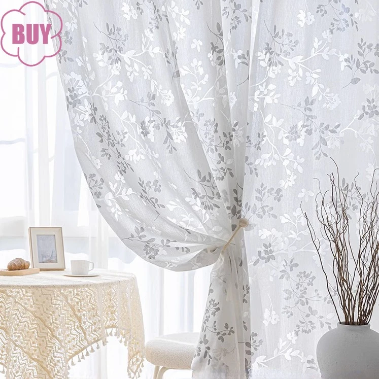 

Pastoral New Chinese Style Light Shadow White Yarn Jacquard Window Curtains for Living Room Bedroom French Balcony Bay Window