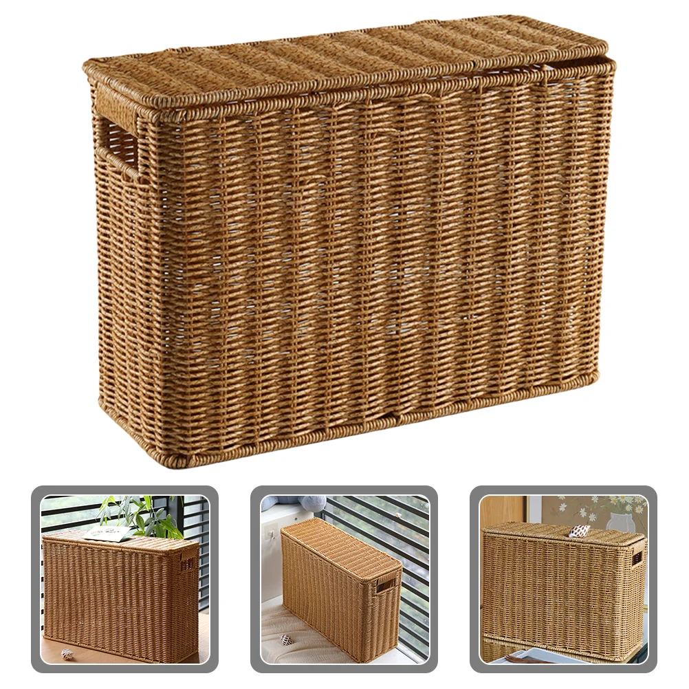 Imagem -04 - Retangular Tecido de Vime Cestas de Armazenamento com Tampa Rattan Shelf Bins Cesta de Lavanderia Cesta Revista Estreito