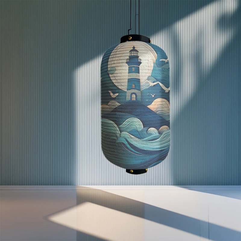 

Japanese Style Cloth Lantern Sea Lighthouse Pattern Printed Lantern Bistro Restaurant Izakaya Decor Sign Wedding Party Decor