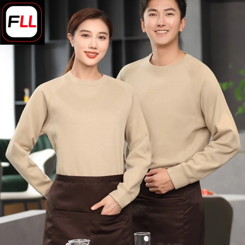 

Restaurant waiter workwear, hot pot and cake shop staff uniforms, unisex spring and autumn long-sleeve round-neck sweatshirt, so
