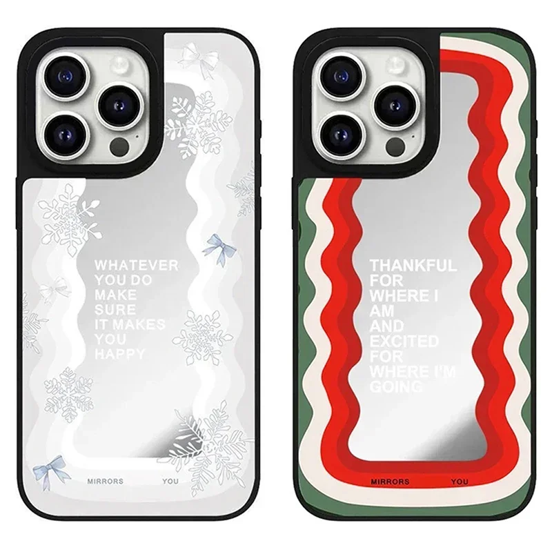 

Christmas Snowflake Wave Black Silver Border Mirror iPhone 12 13 14 15 16 Pro Max Case - Protective iPhone Case with MagSafe