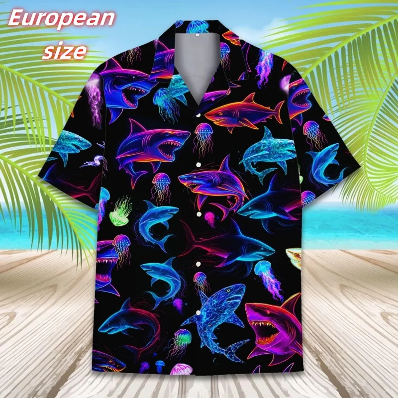 

Ghost Candy Pattern Hawaiian Shirt For Men Geometric Shark 3D Printed Aloha Shirts Summer Loose Lapel Tops Blouses Short Sleeves