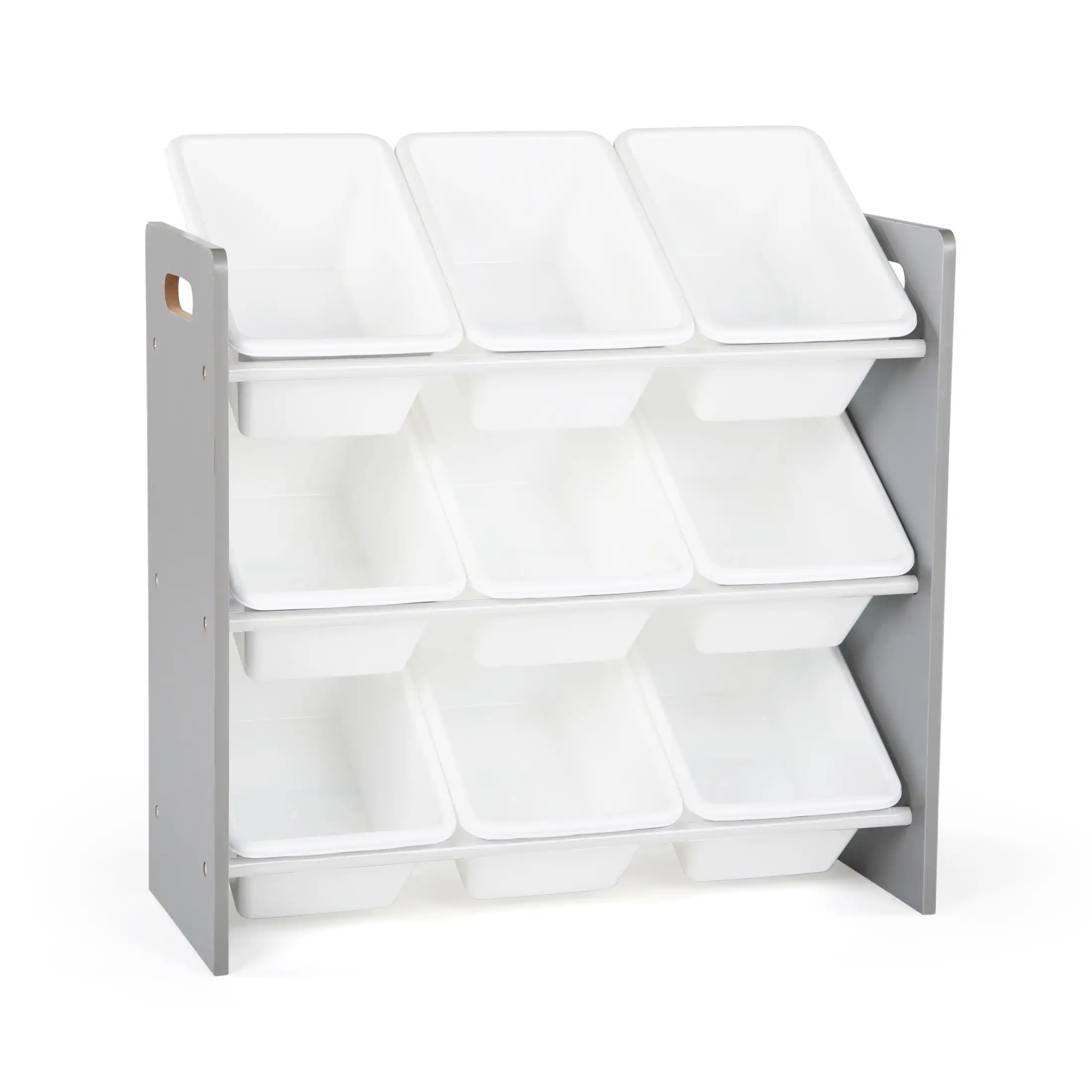 

Grey and White Kids Toy Organizer with 9 Bins, Compact Storage Solution