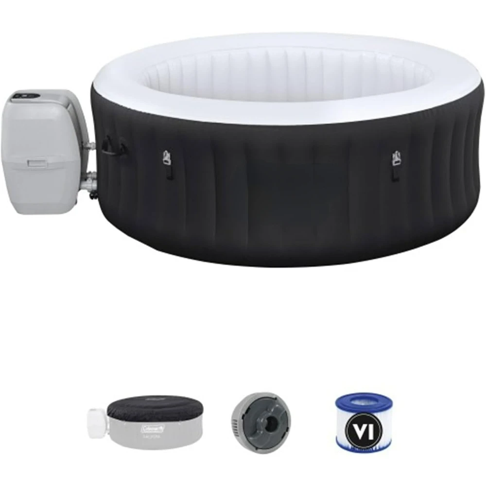 

2 To 4 Person Round Inflatable Hot Tub Portable Outdoor Spa With 60 Soothing AirJets And Insulated Cover, Black，inflatable Pool