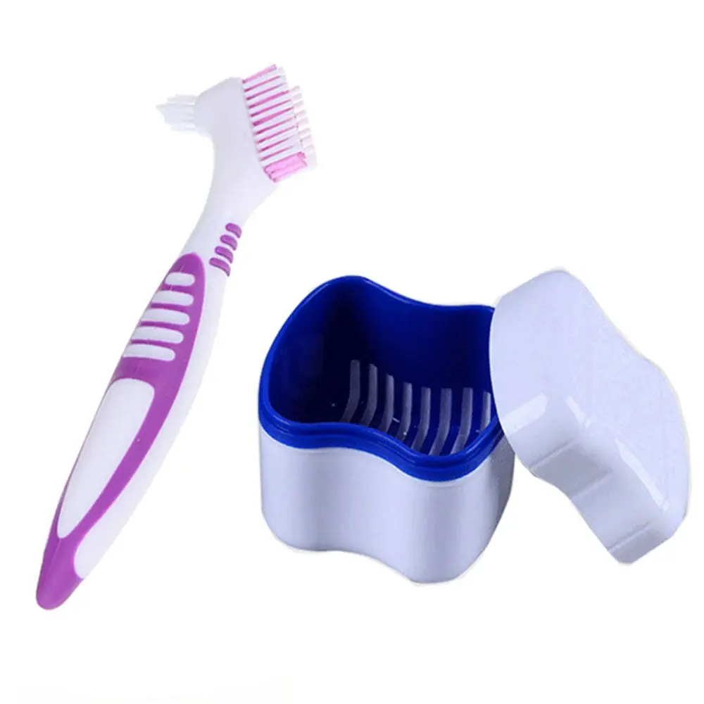 

Durable Double-layer Cleaning Tool Dentures Container with Basket Cleaner Brush Denture Box Bath Denture Case